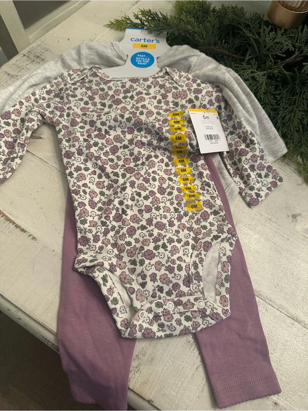 Carter's Floral Long-Sleeve 3-piece and Pant Set - Purple/White